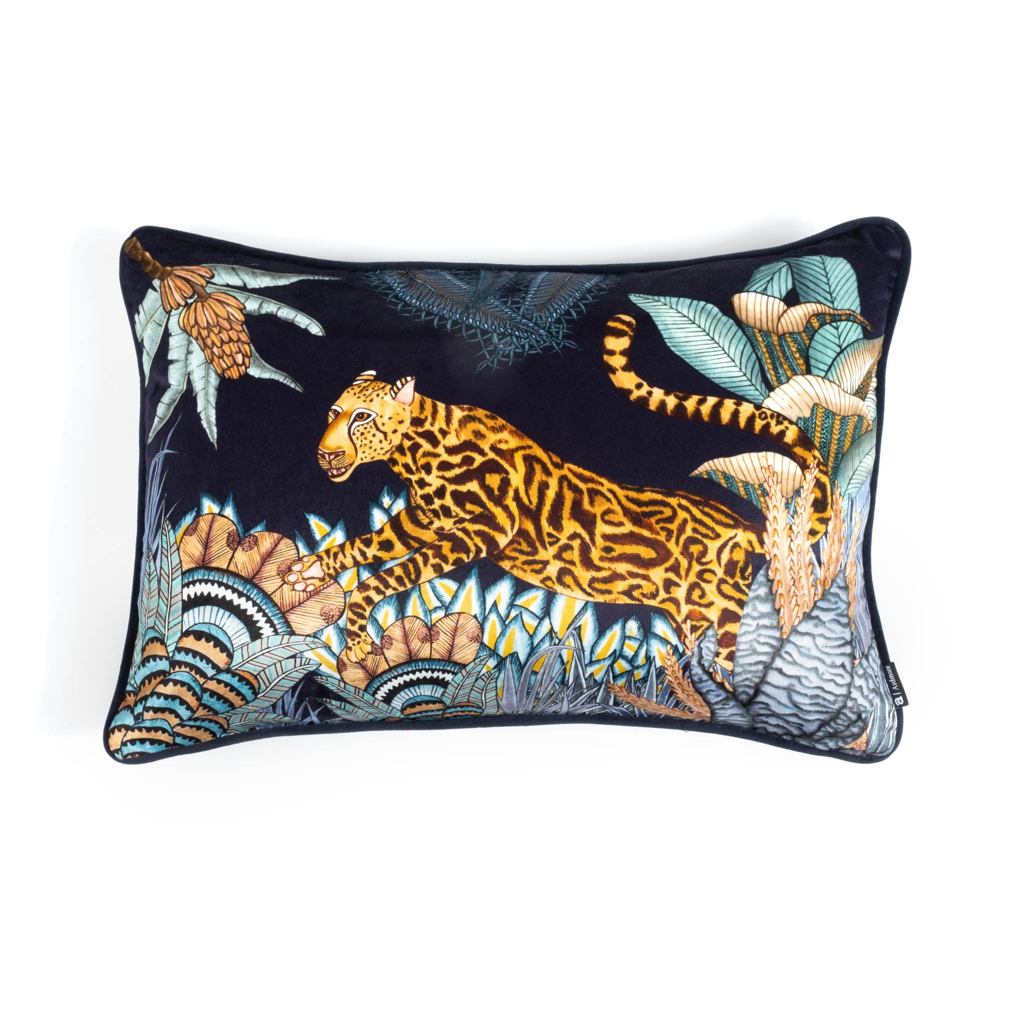 Cheetah Kings Forest Lumbar Pillow - Velvet - Tanzanite