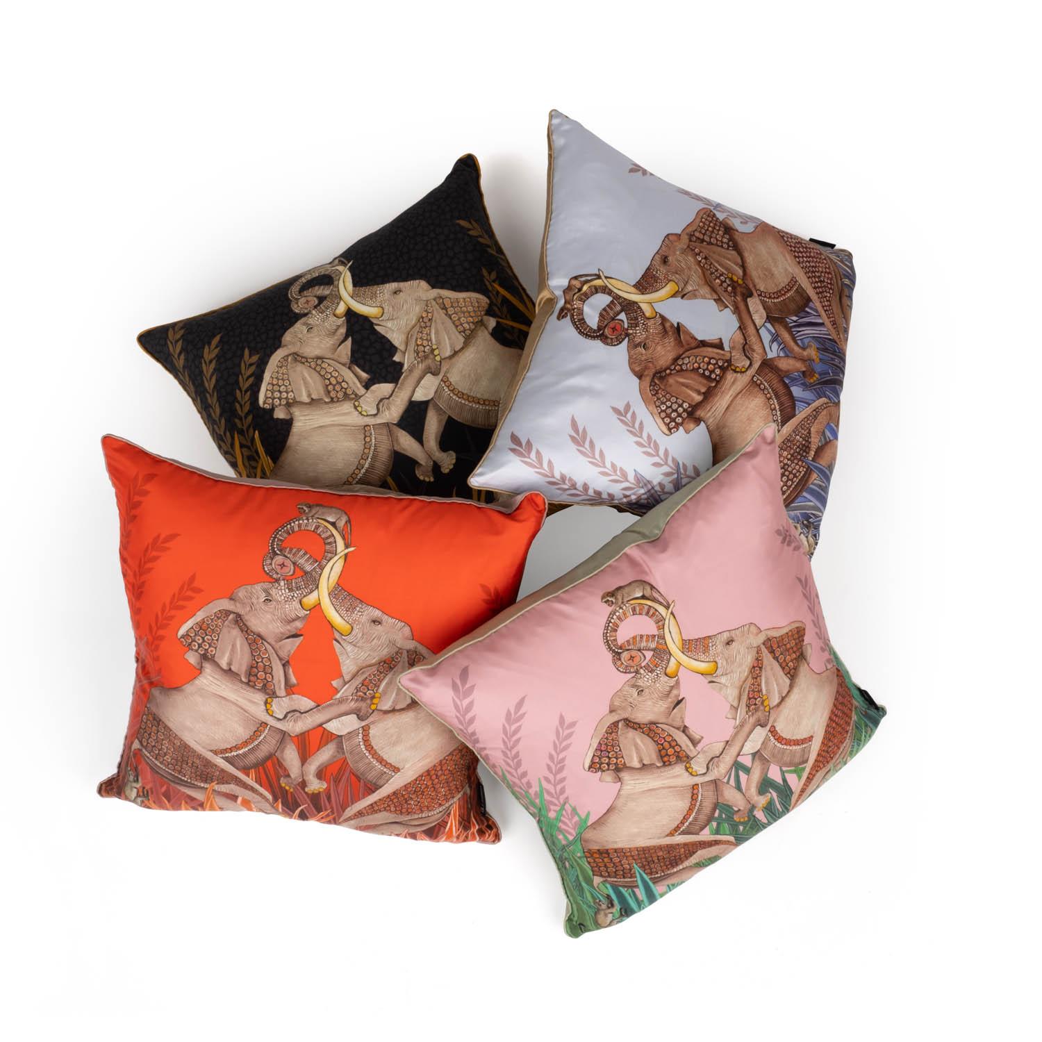 Dancing Elephants Pillow - Silk - Magnolia