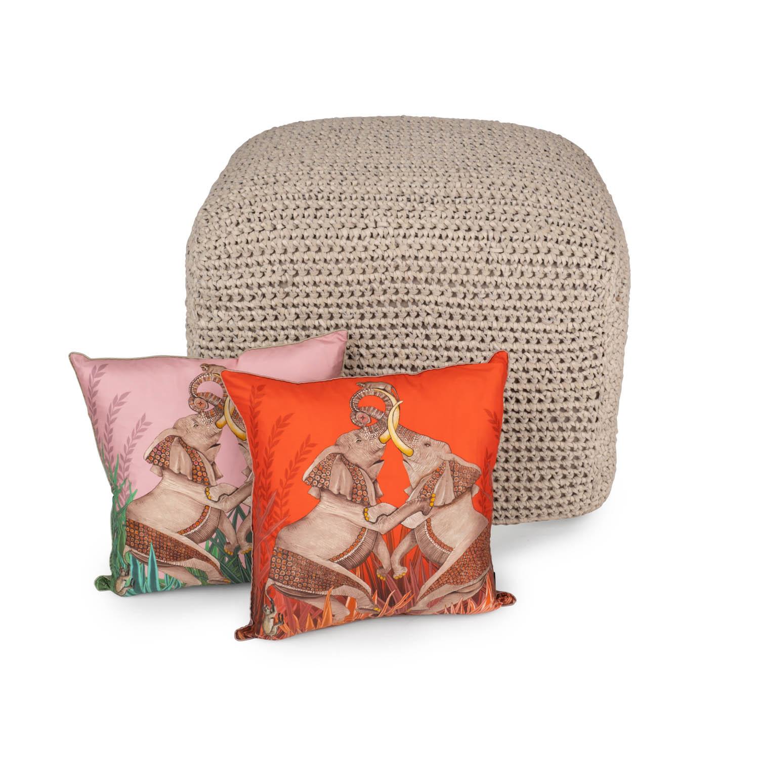 Dancing Elephants Pillow - Silk - Magnolia