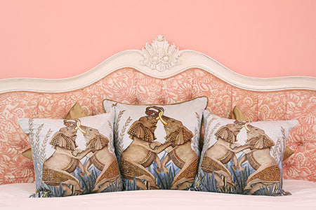 Dancing Elephants Pillow - Cotton - Mist