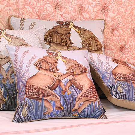 Dancing Elephants Pillow - Velvet - Mist