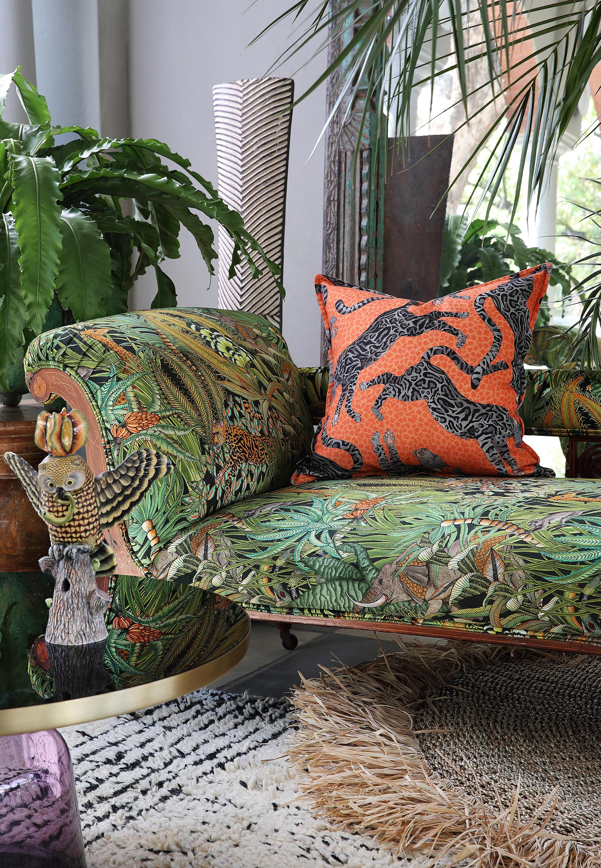 Cheetah Kings Fabric - Linen - Coral