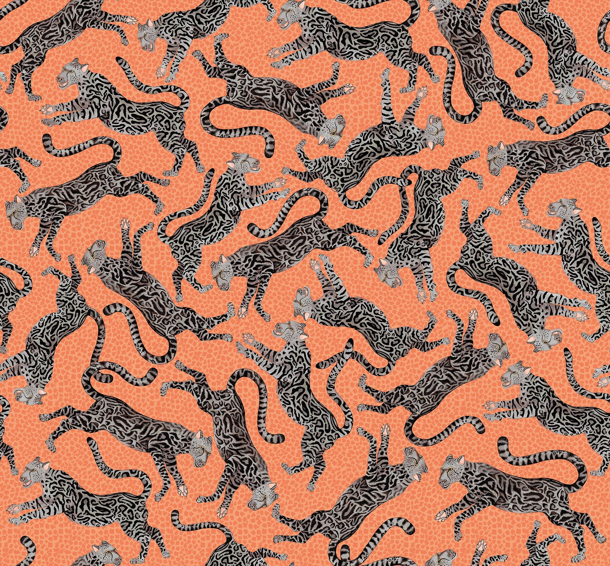 Cheetah Kings Fabric - Linen - Coral