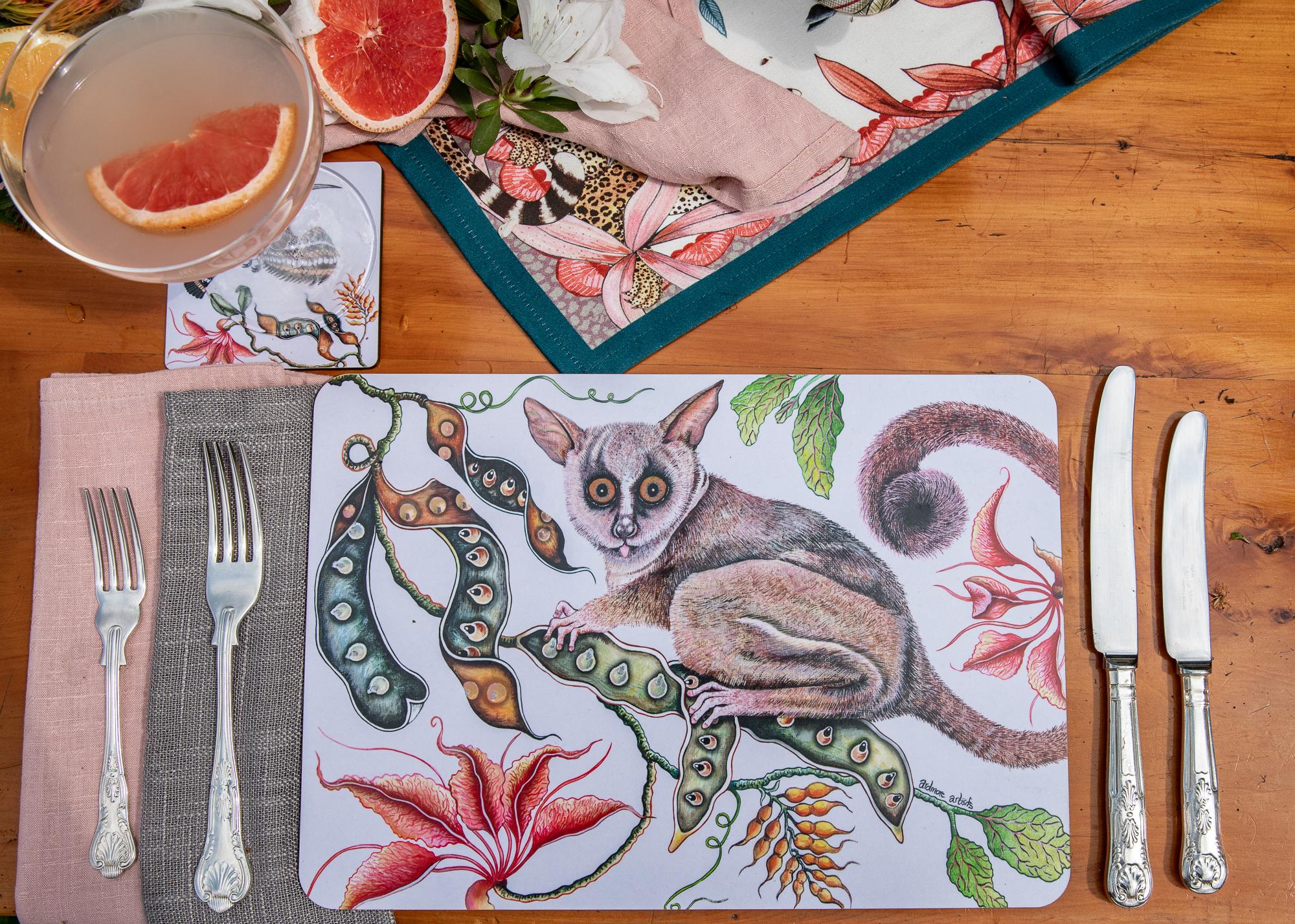 Camp Critters Bush Baby Placemats (Pair) - Chalk