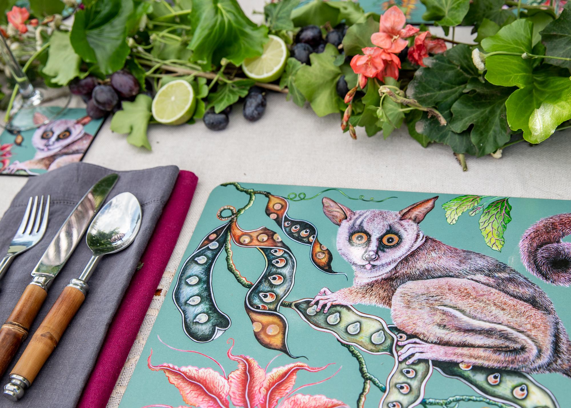 Camp Critters Bush Baby Placemats (Pair) - Jade