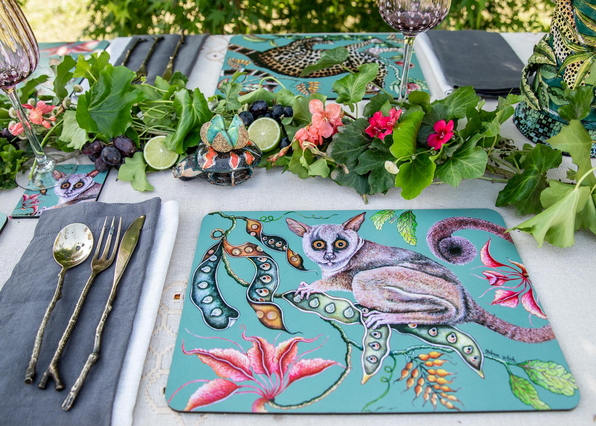 Camp Critters Bush Baby Placemats (Pair) - Jade