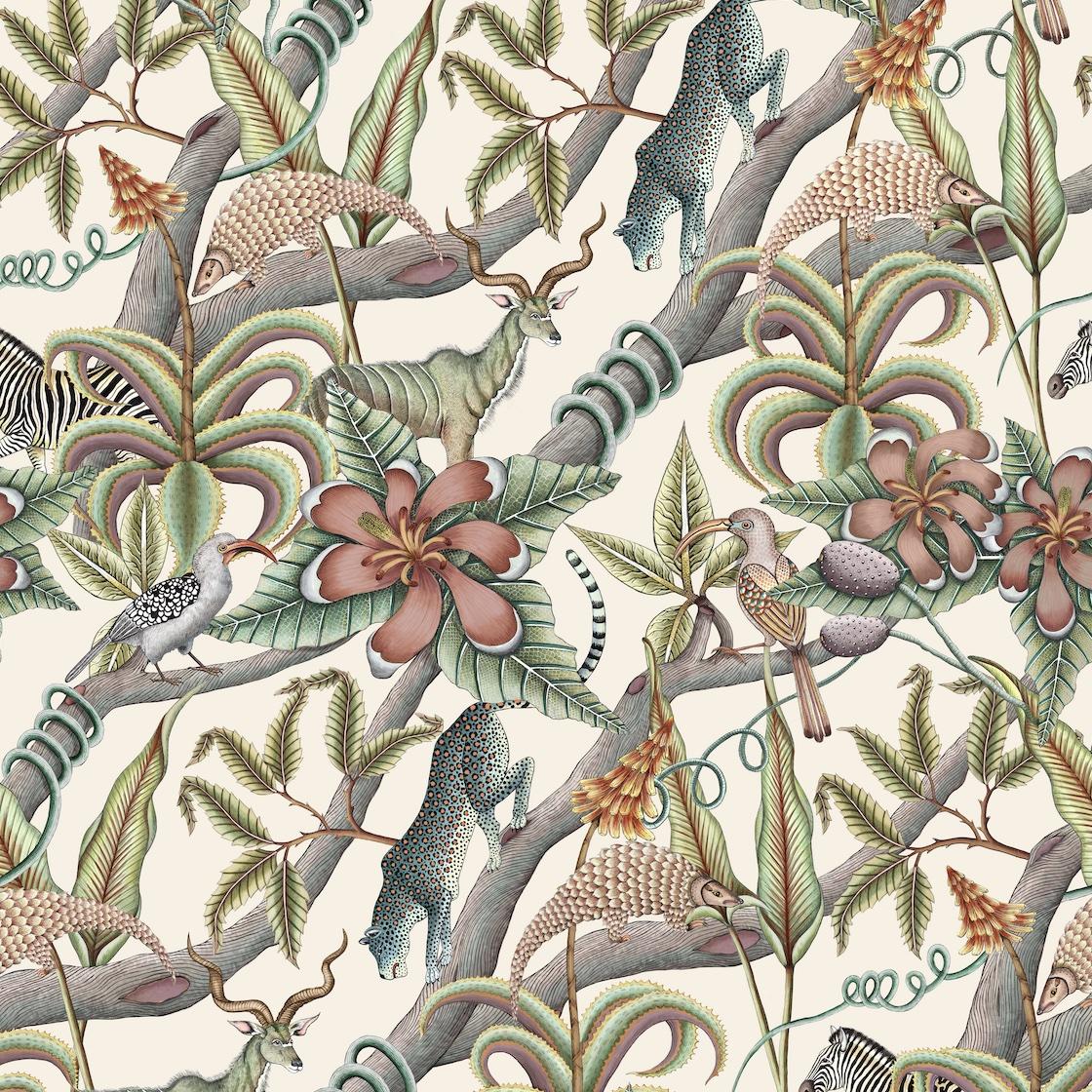 Pangolin Park Fabric - Linen - Chalk