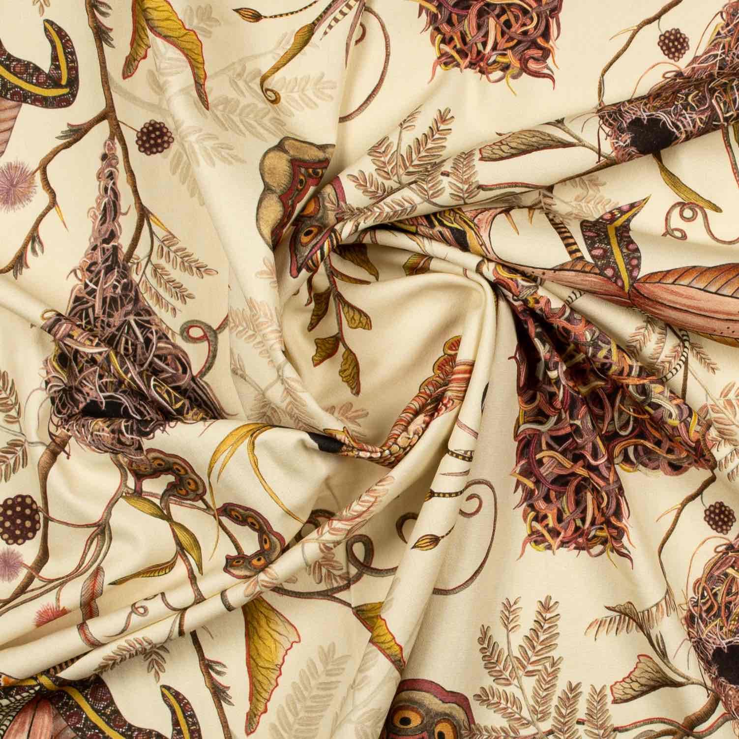 Thanda Nests Fabric - Linen - Plum