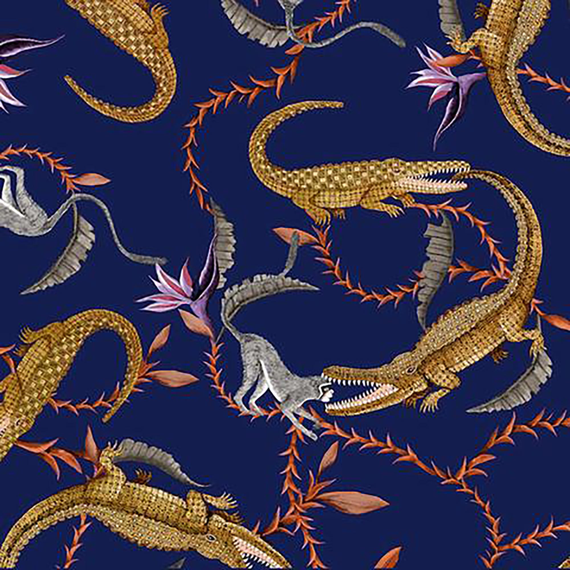 River Chase Fabric - Linen - Royal