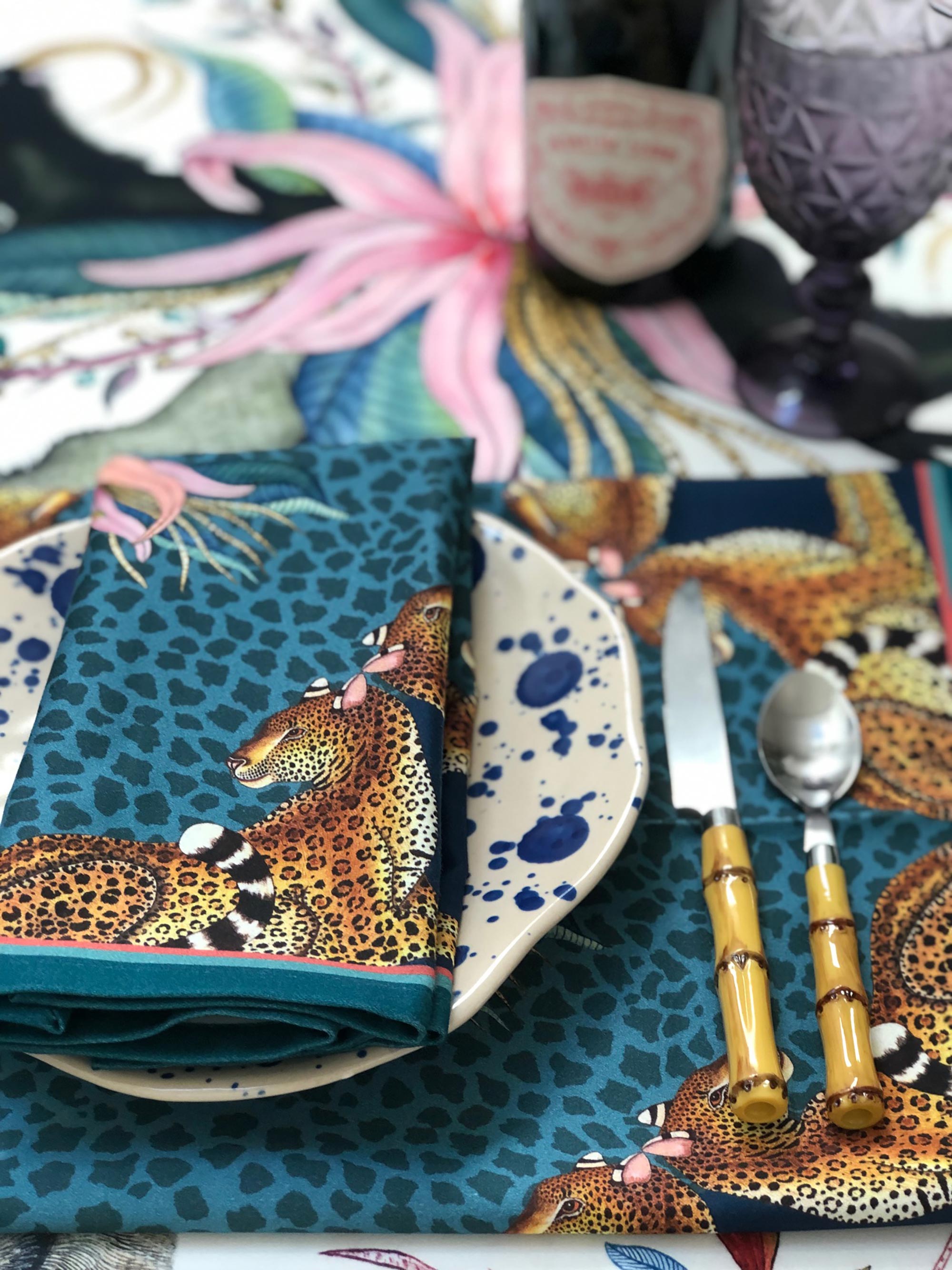 Leopard Lily Napkins (Pair) - Frost