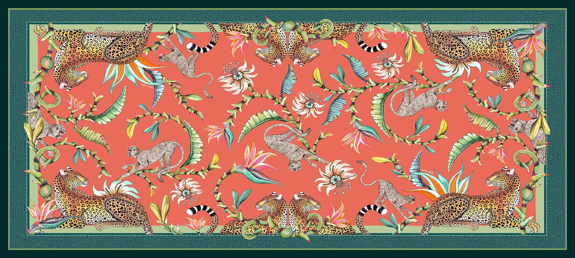 Monkey Paradise Tablecloth - Cotton - Coral - Large