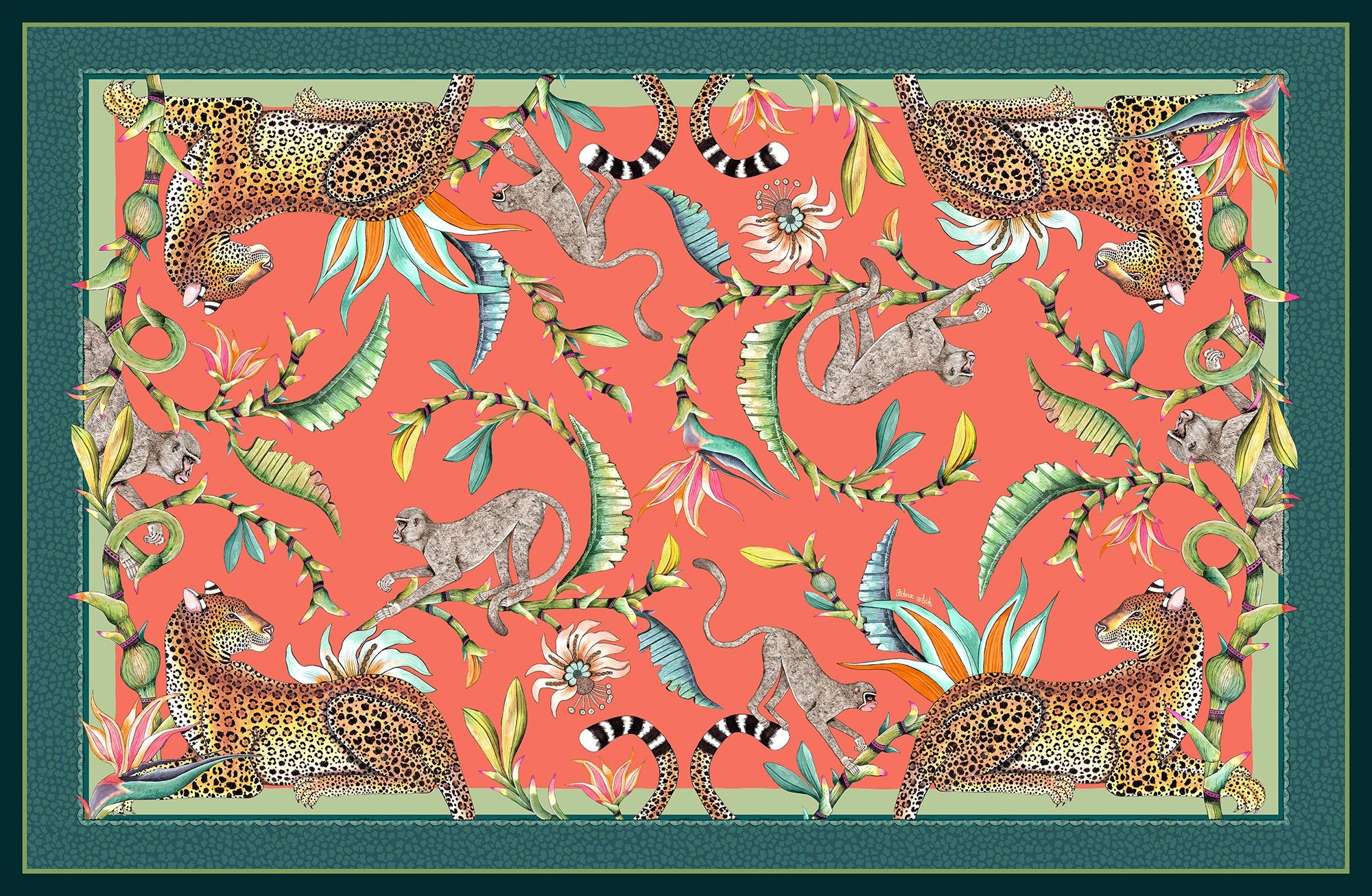 Monkey Paradise Tablecloth - Cotton - Coral - Small