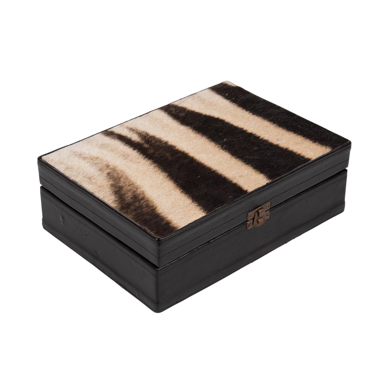 Zebra Hide & Leather Box - Medium