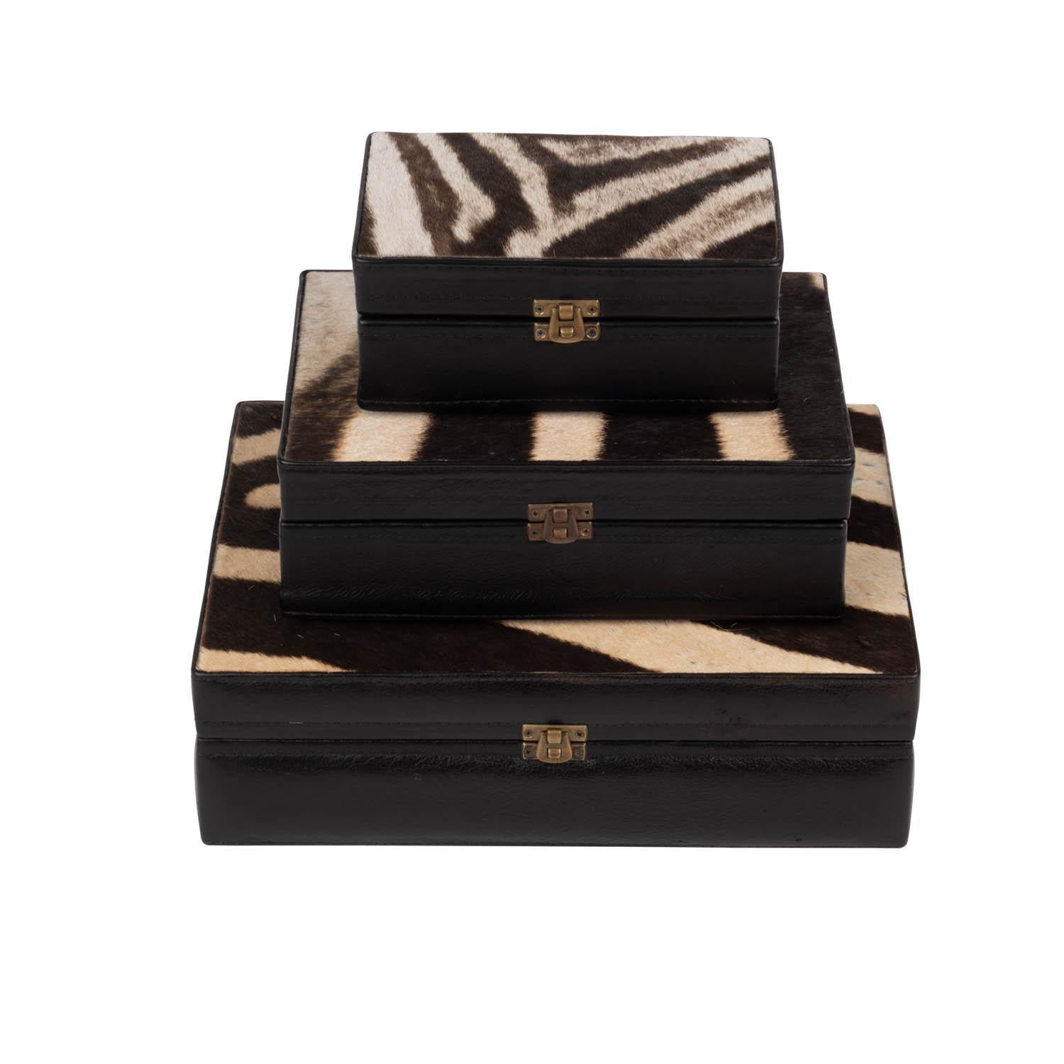 Zebra Hide & Leather Box - Medium