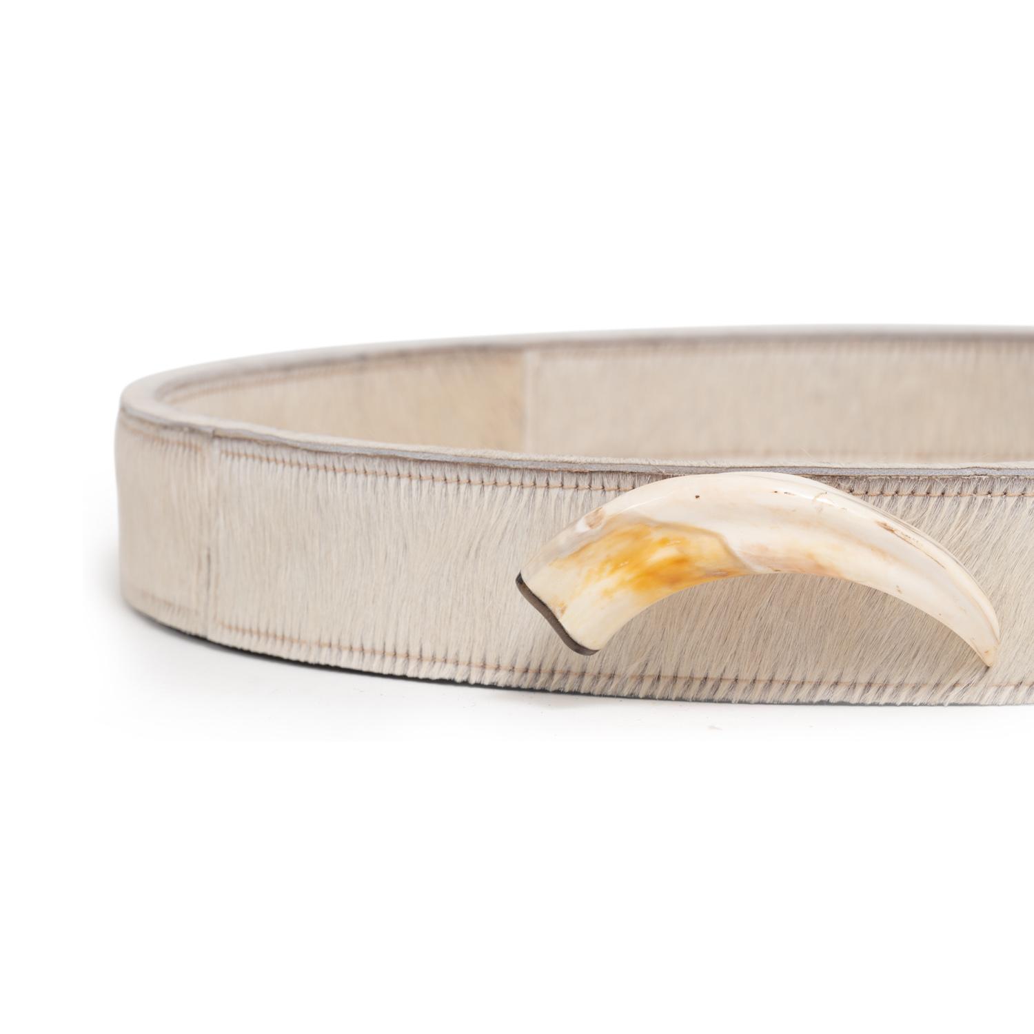 Cream Cow Hide Round Tray / Warthog Tusk Handles
