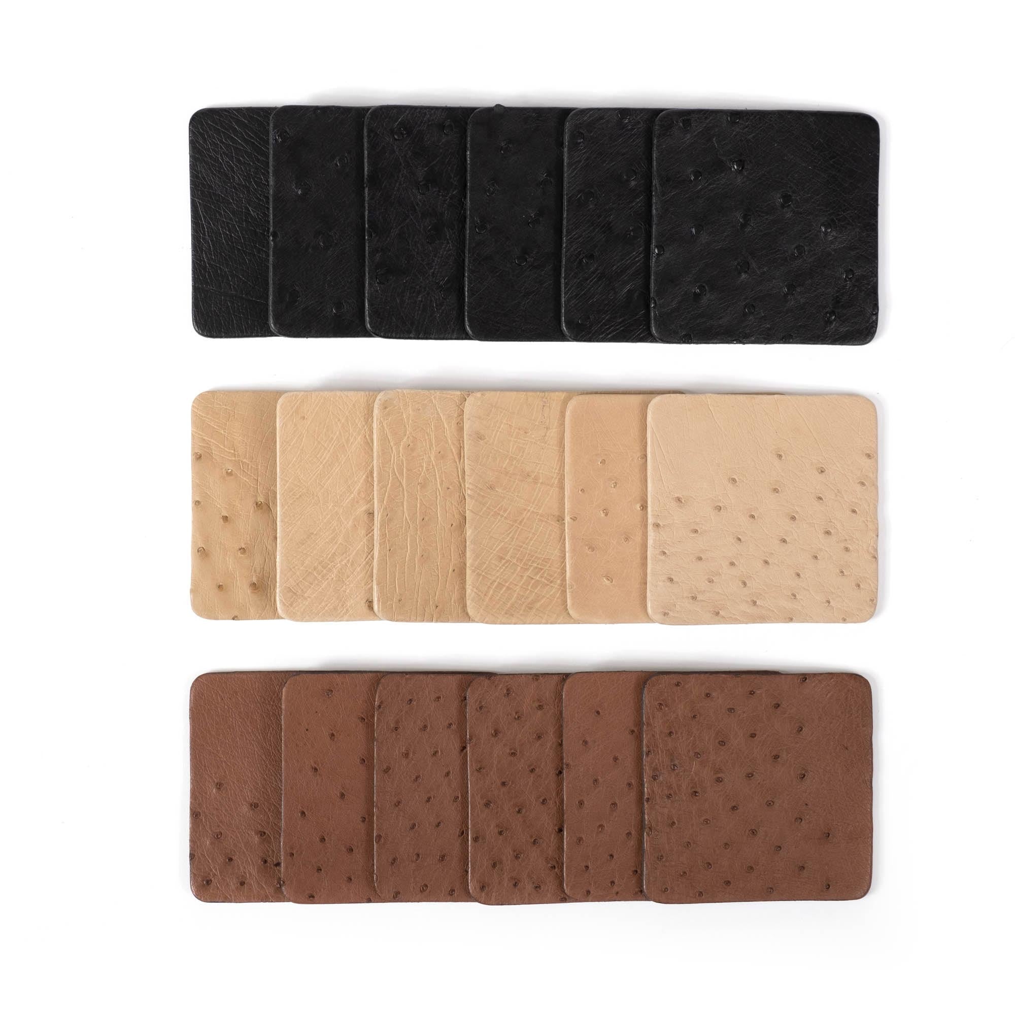 Ostrich Leather Coasters w/ Tie (S/6) - Black