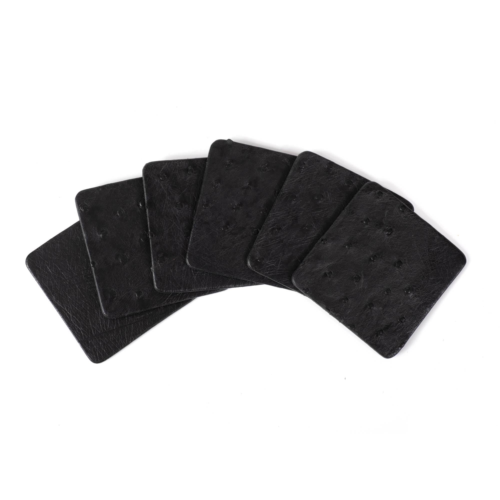 Ostrich Leather Coasters w/ Tie (S/6) - Black