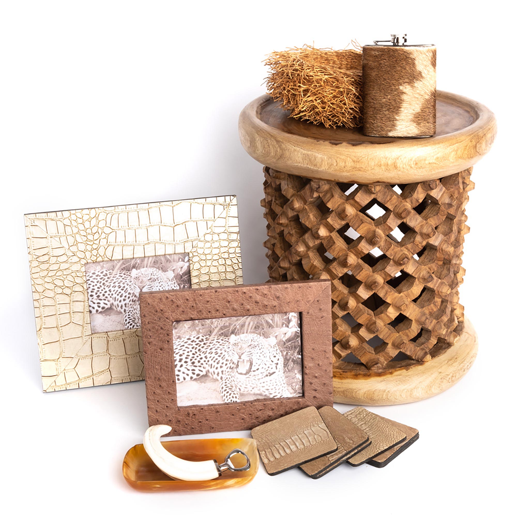 Ostrich Shin Coasters w/ Tie (s/6) - Stone Washed
