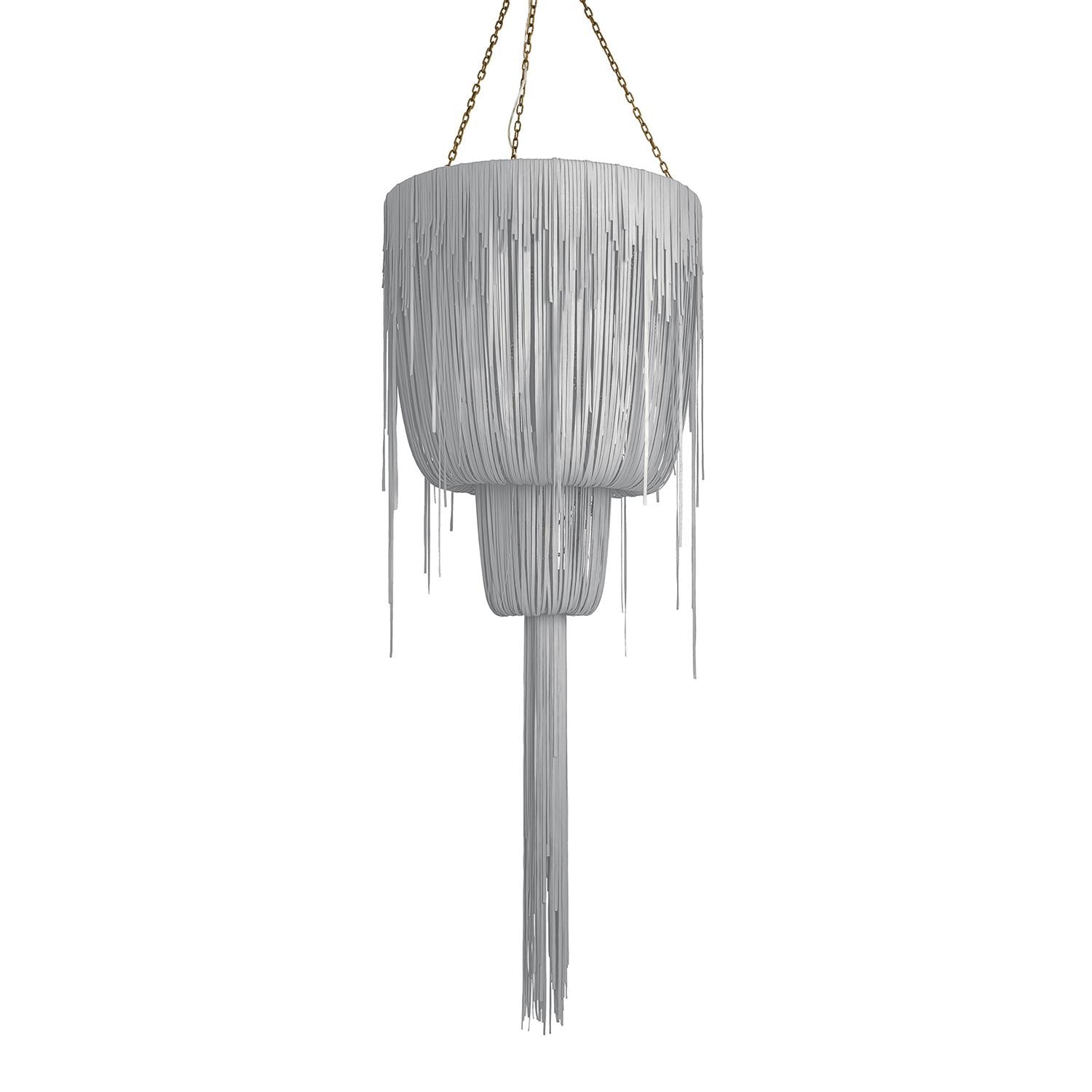 Medium Round Double-Ball Urchin Leather Chandelier in Metallic Leather