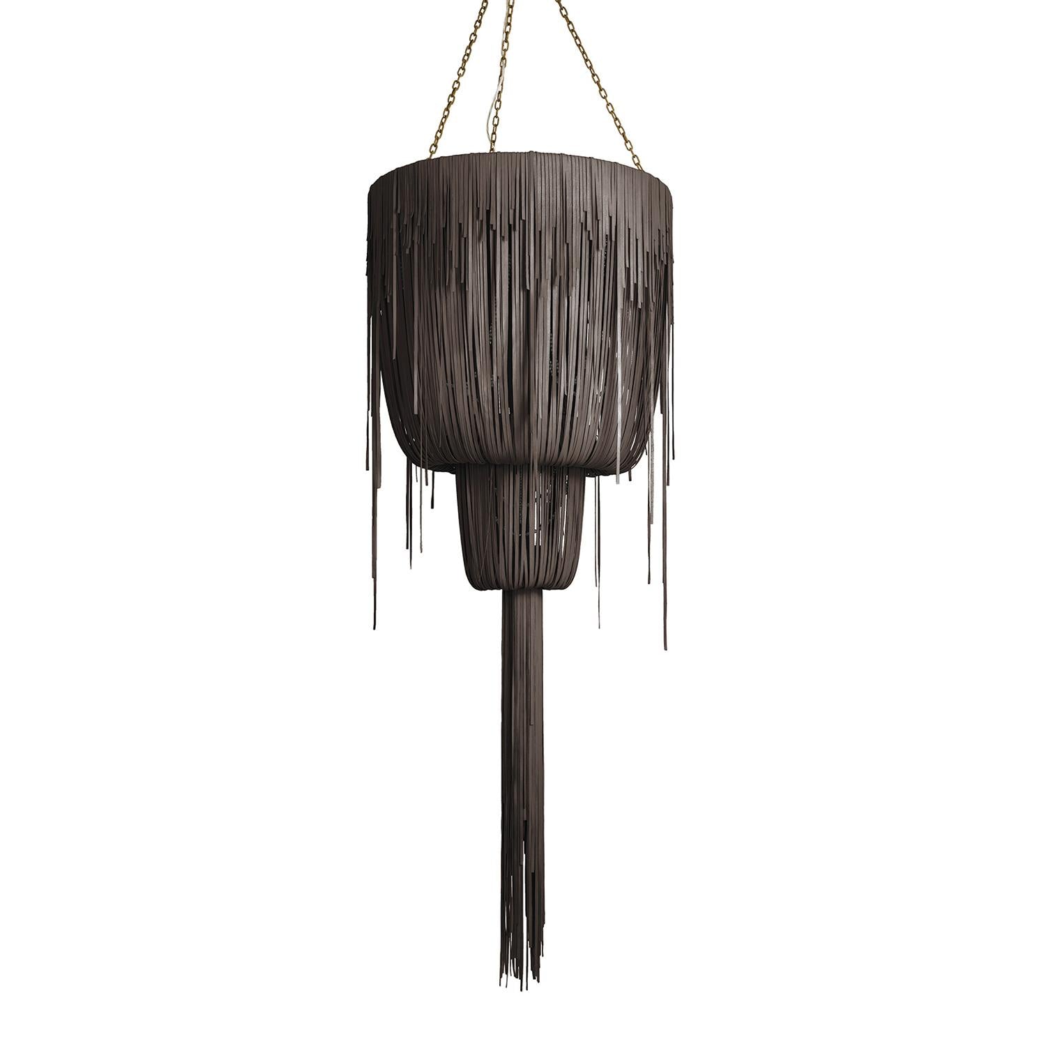Medium Round Double-Ball Urchin Leather Chandelier in Premium Leather