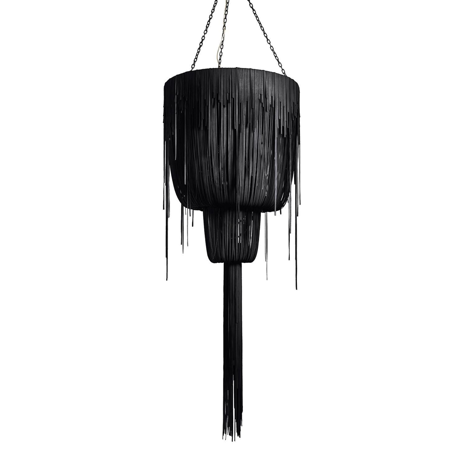 Medium Round Double-Ball Urchin Leather Chandelier in Premium Leather
