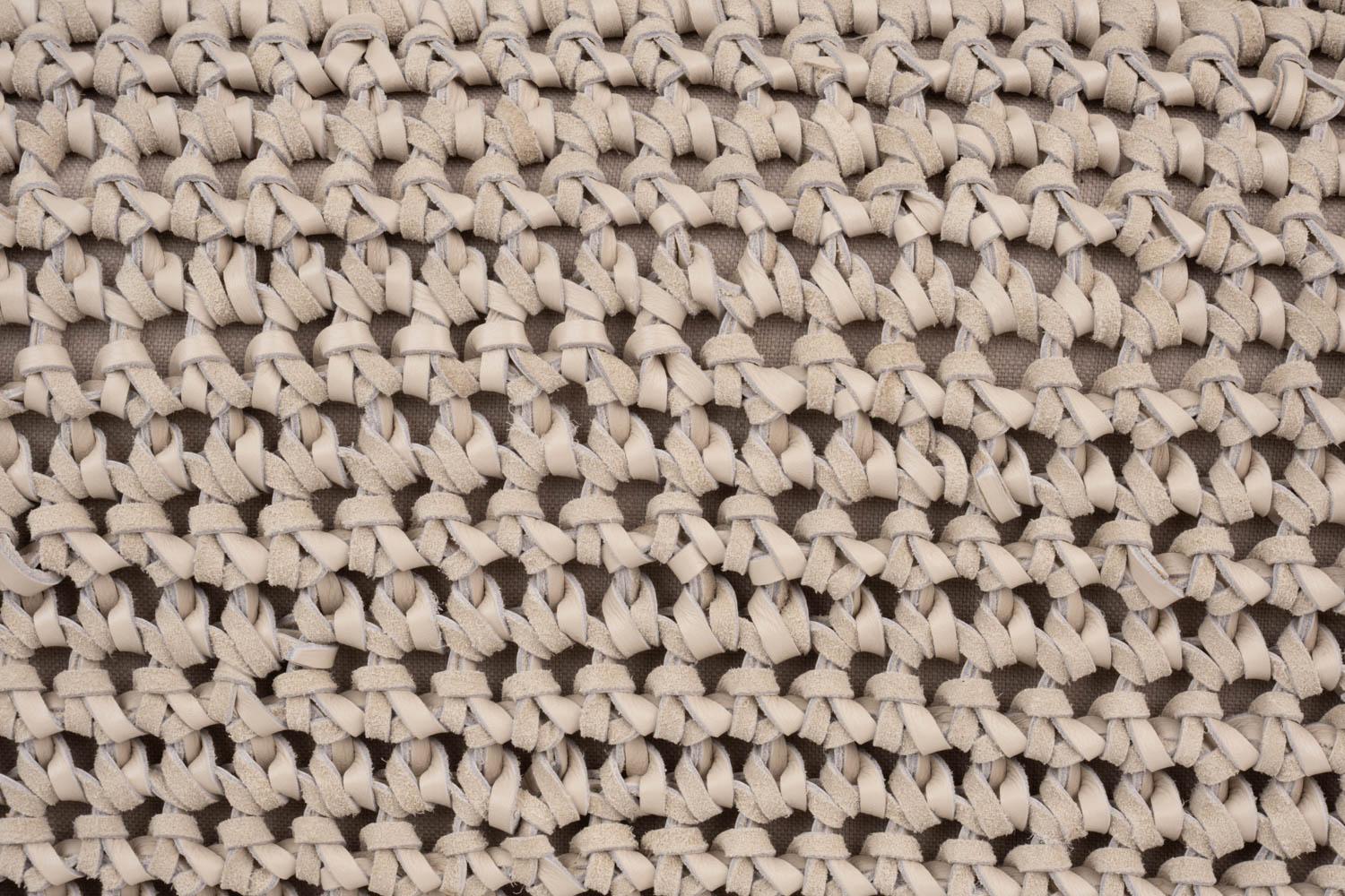 Crocheted Leather Cube Ottoman