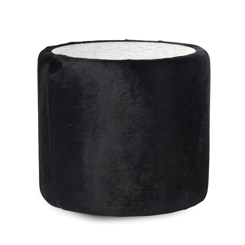 Black Cow Hide Cylinder with Ostrich Egg Mosaic Inlay