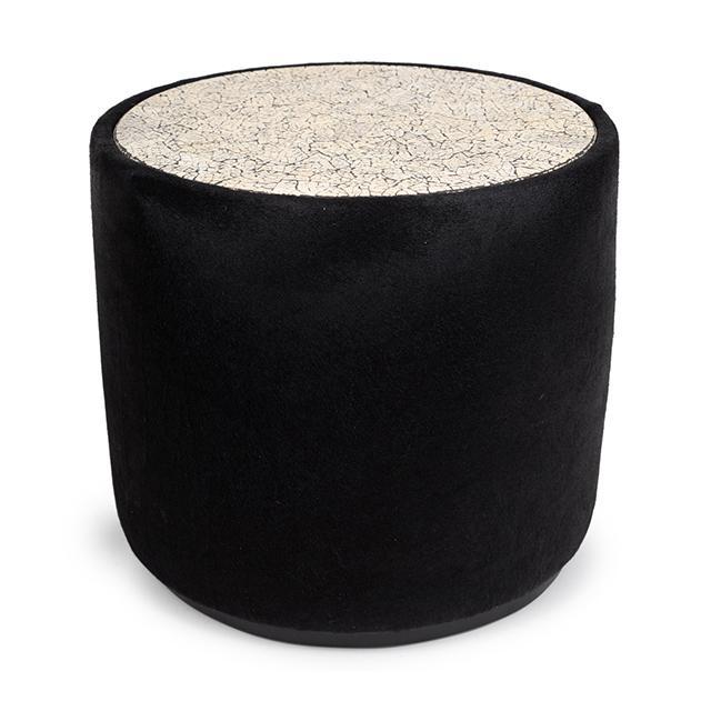 Black Cow Hide Cylinder with Ostrich Egg Mosaic Inlay