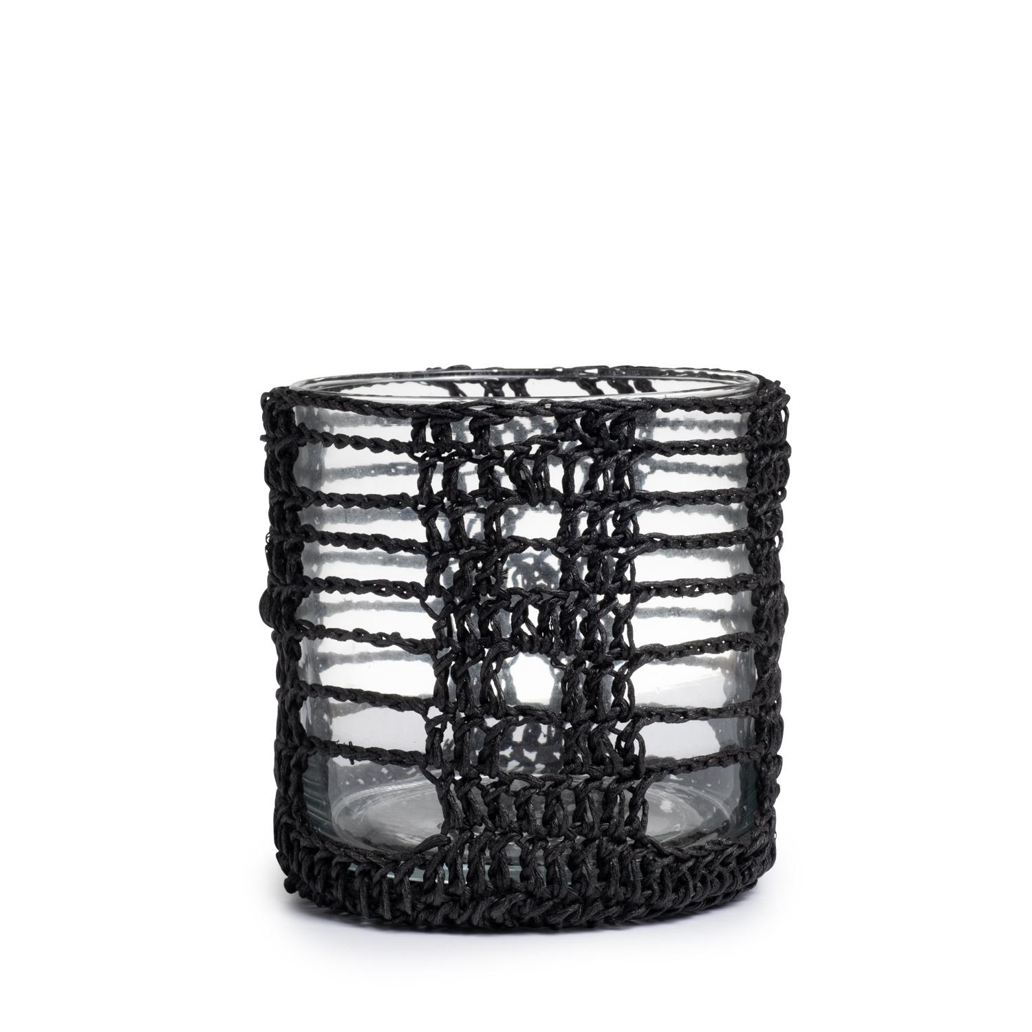 Crocheted Mesh Basket Cylinder - Large - Black