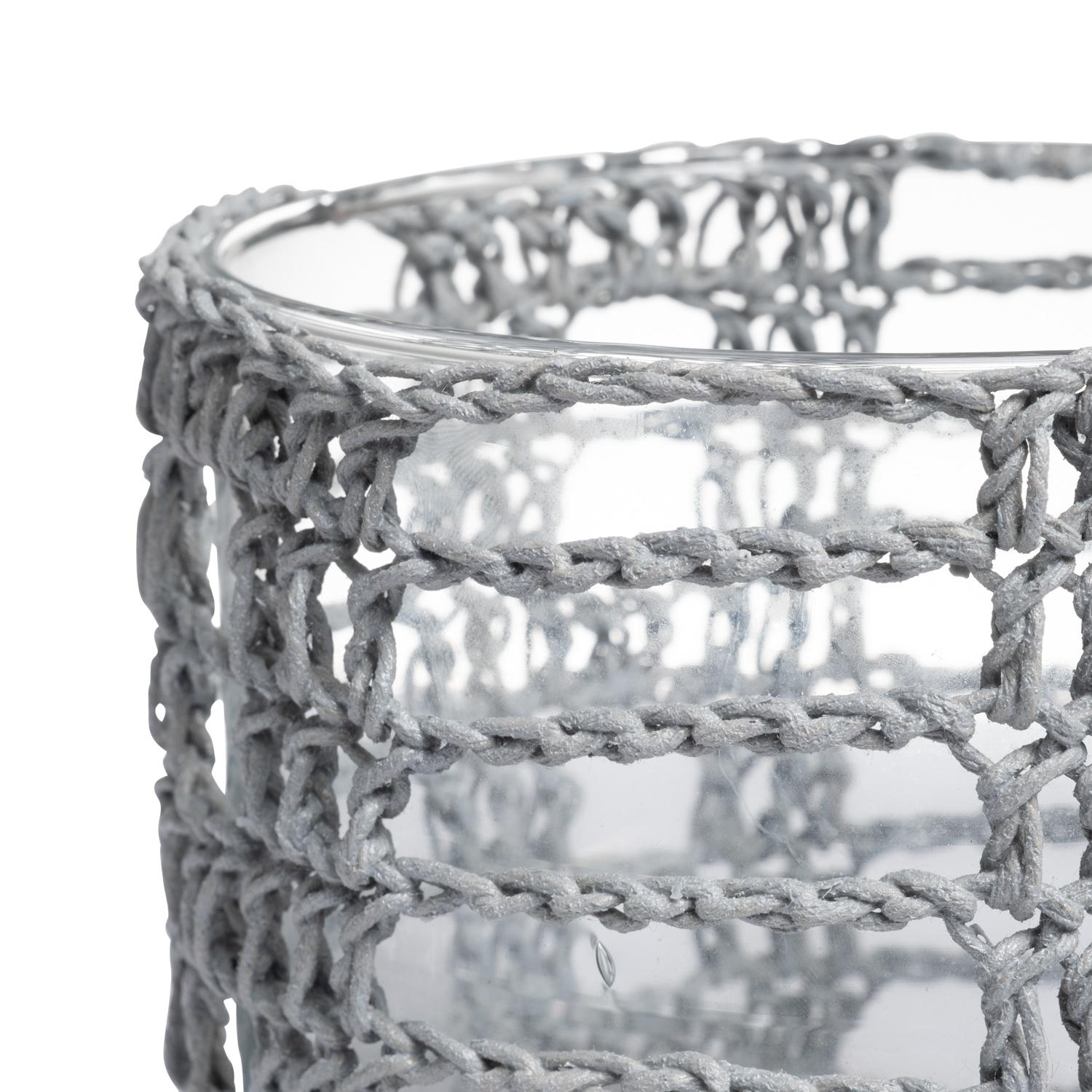 Crocheted Mesh Basket Cylinder - Large - Grey