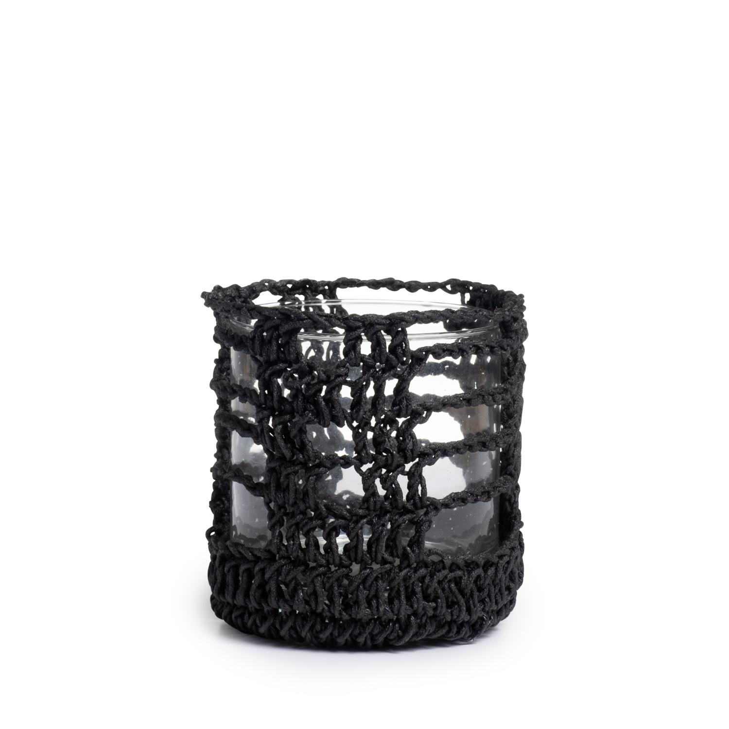 Crocheted Mesh Basket Cylinder - Small - Black