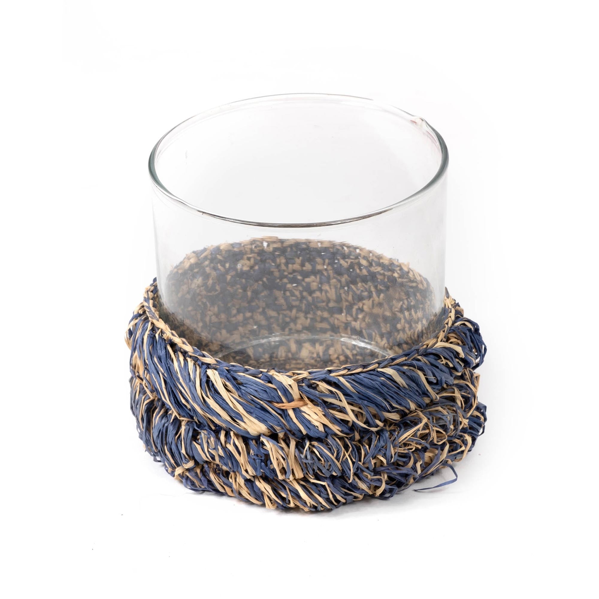 Raffia Glass Cylinder - Blue