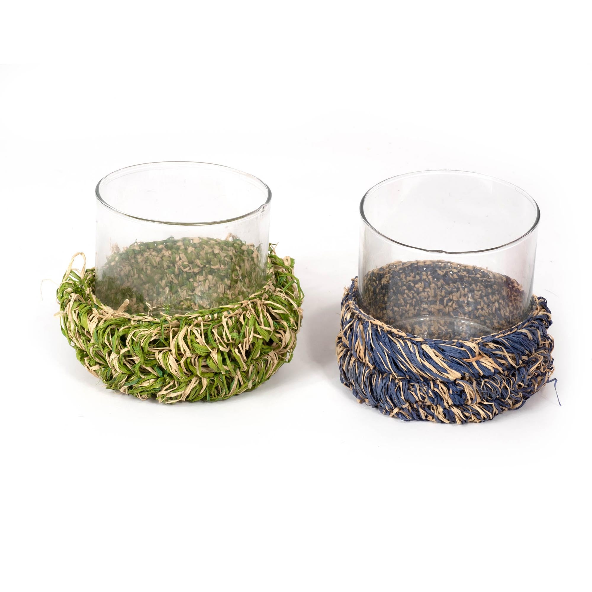 Raffia Glass Cylinder - Green