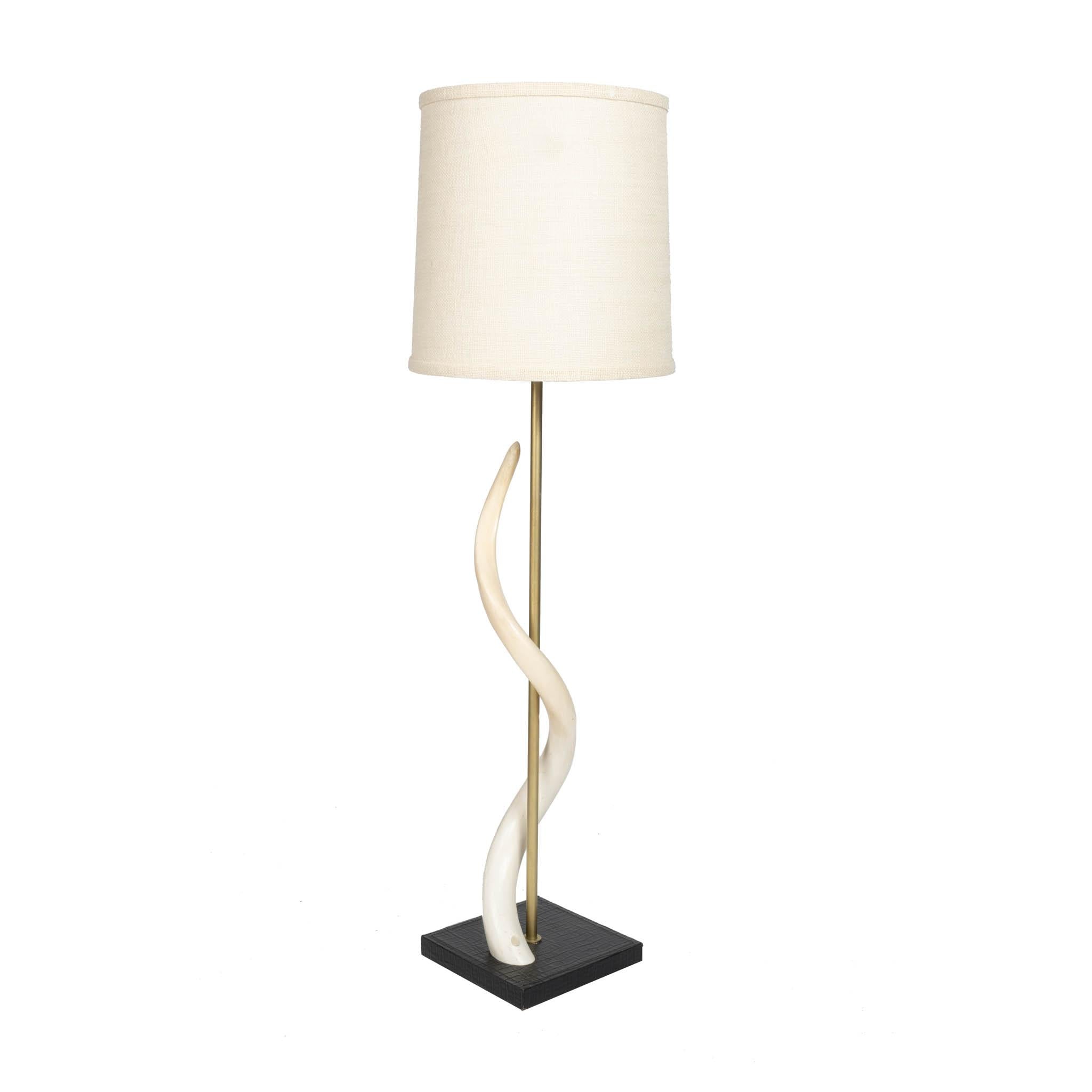 Kudu Inner Horn Lamp on Leather Base - Brass Rod