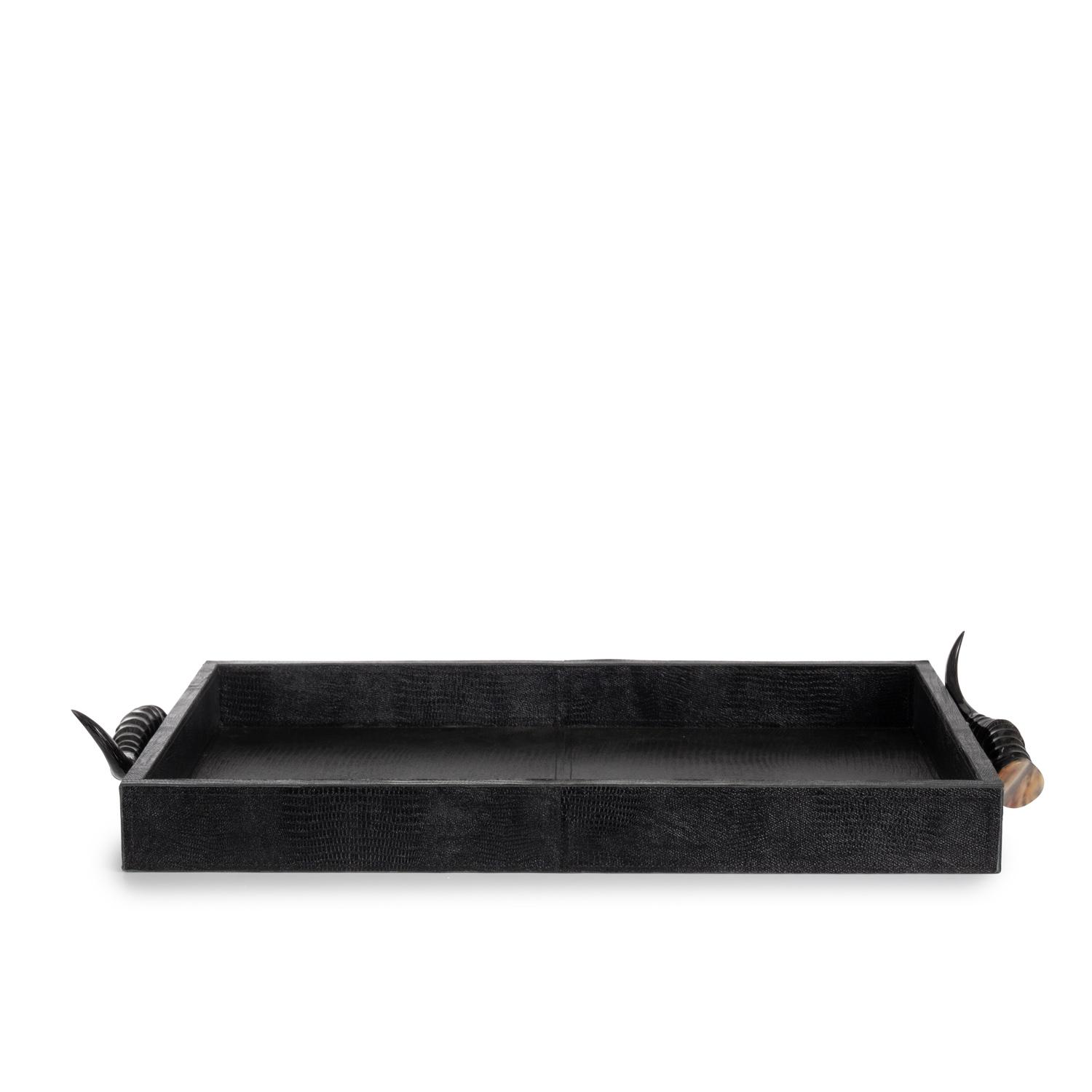 Leather Rectangle Tray / Springbok Horn Handles