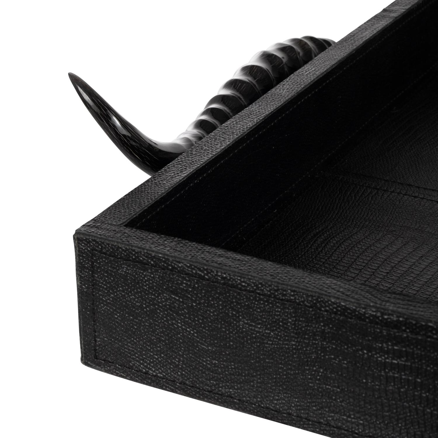 Leather Rectangle Tray / Springbok Horn Handles