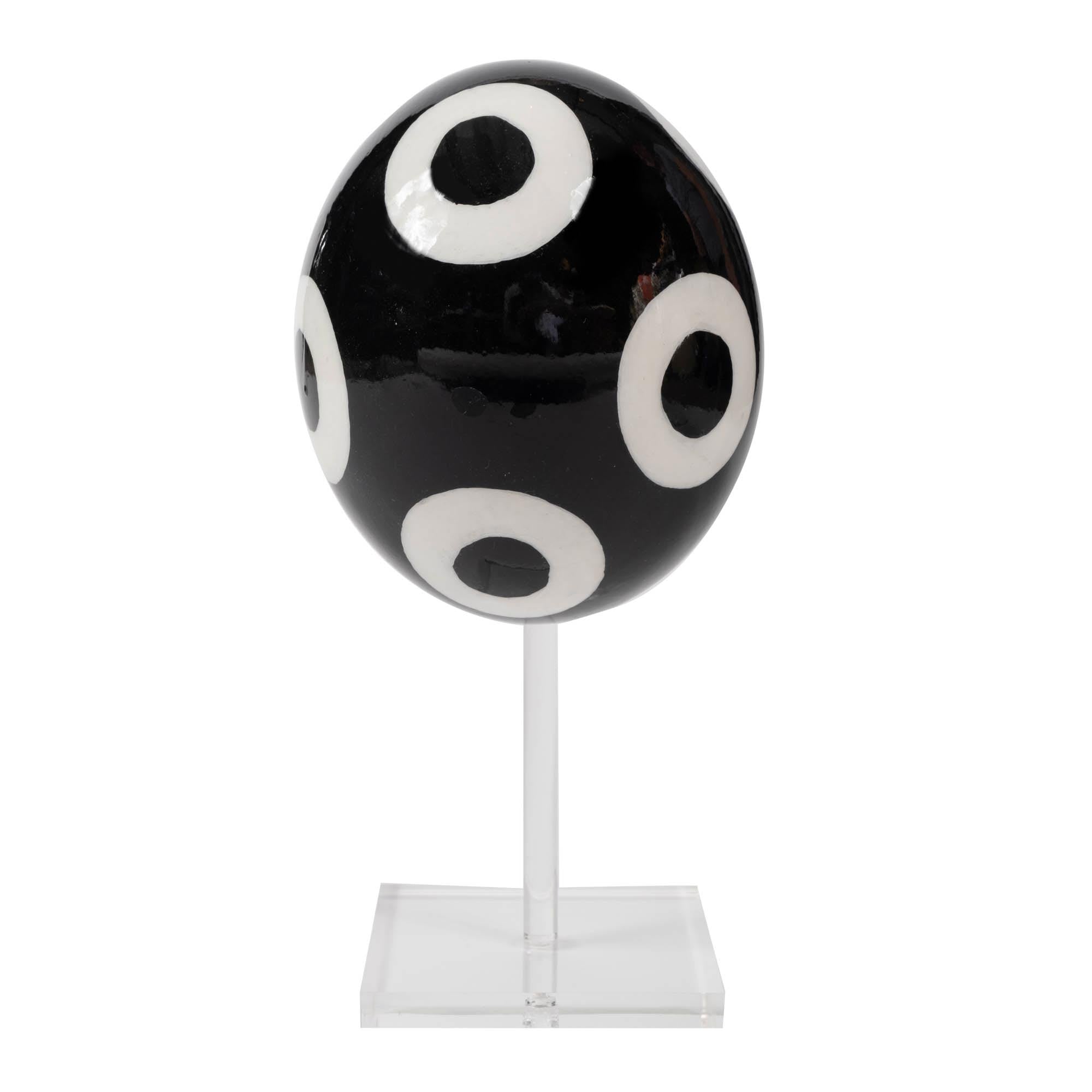 Painted Ostrich Egg - Black & White Circles