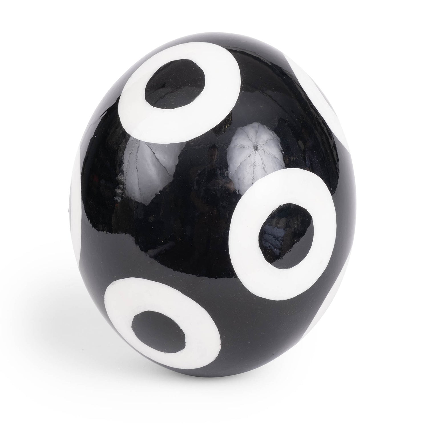 Painted Ostrich Egg - Black & White Circles