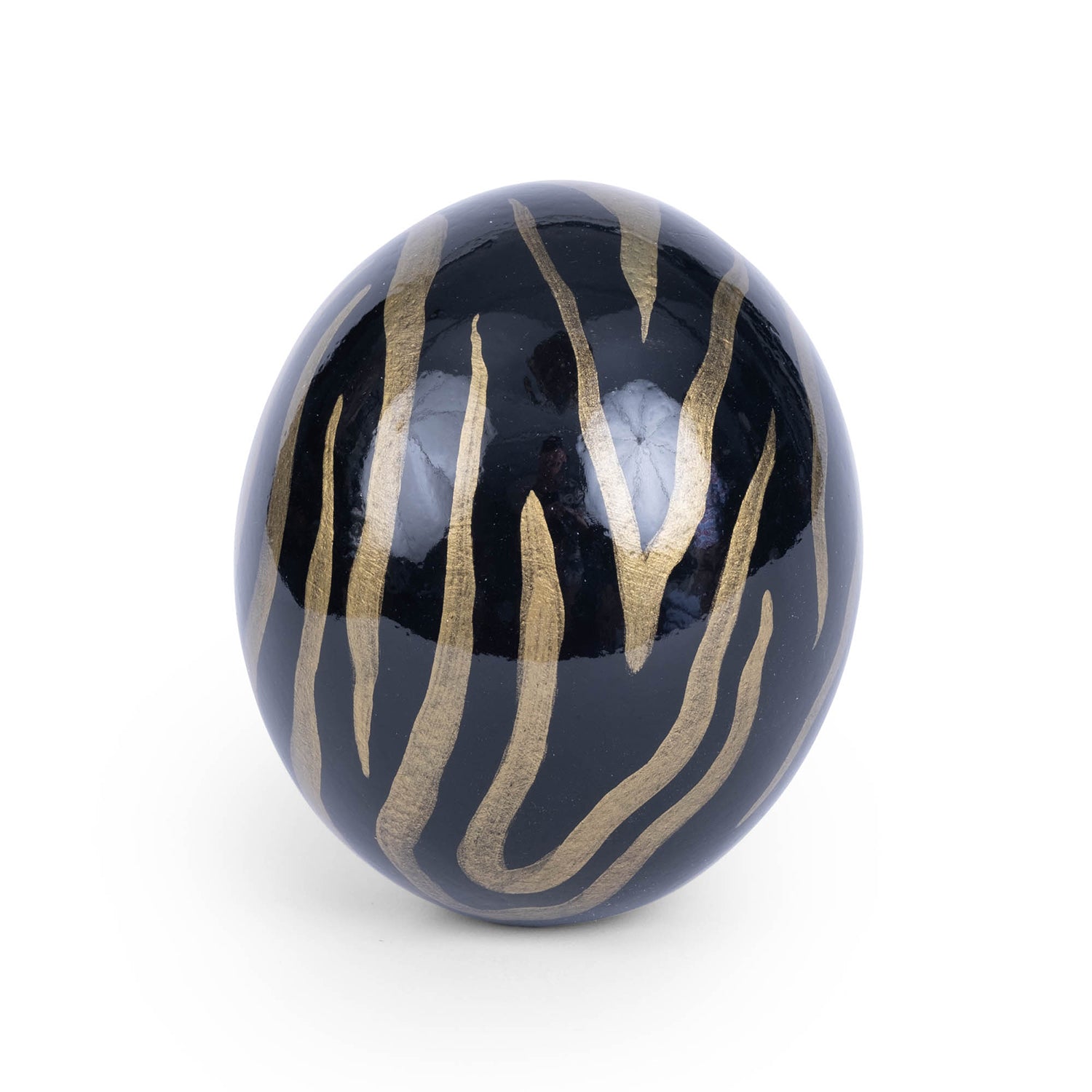 Painted Ostrich Egg - Black & Gold Zebra Stripe