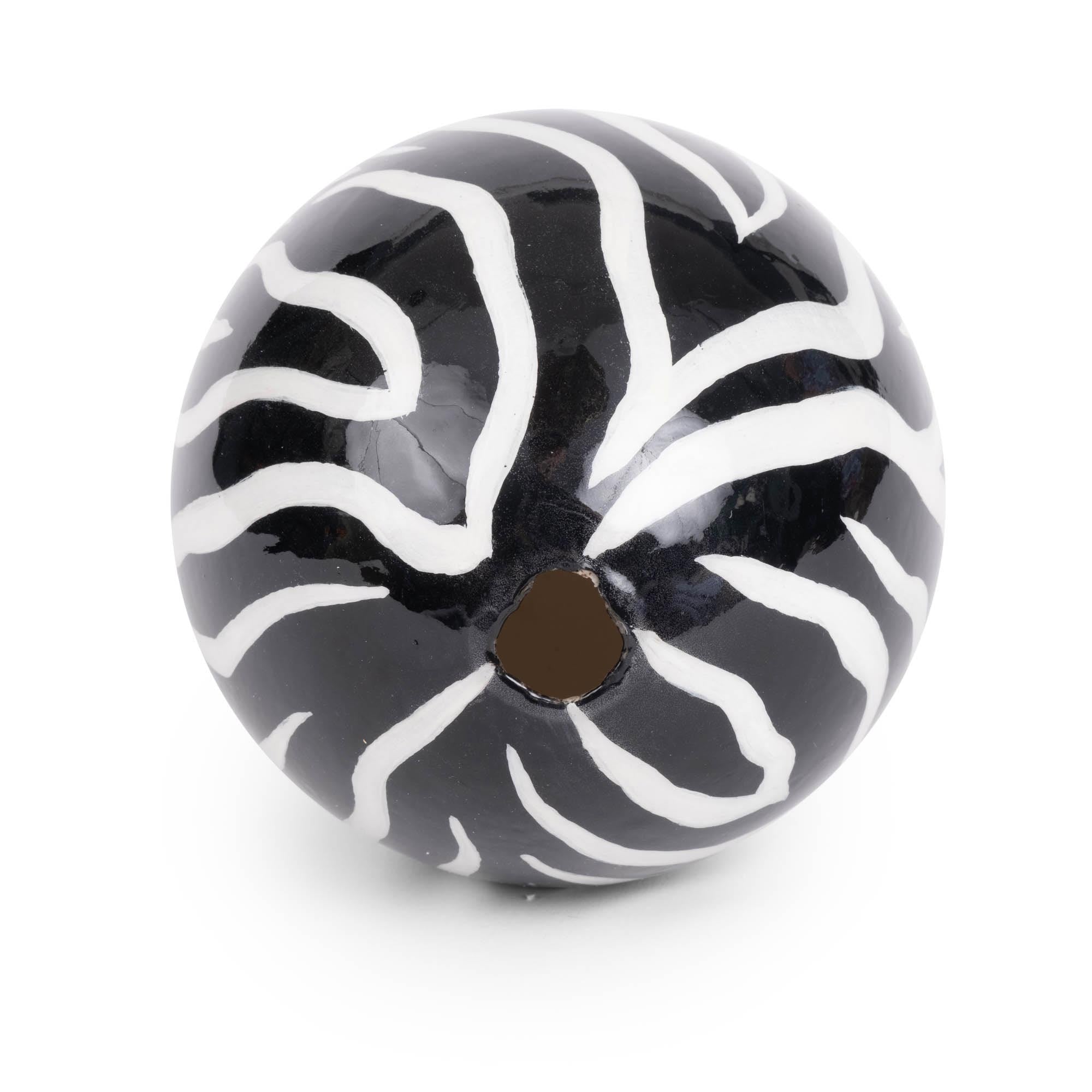 Painted Ostrich Egg - Black & White Zebra Stripe