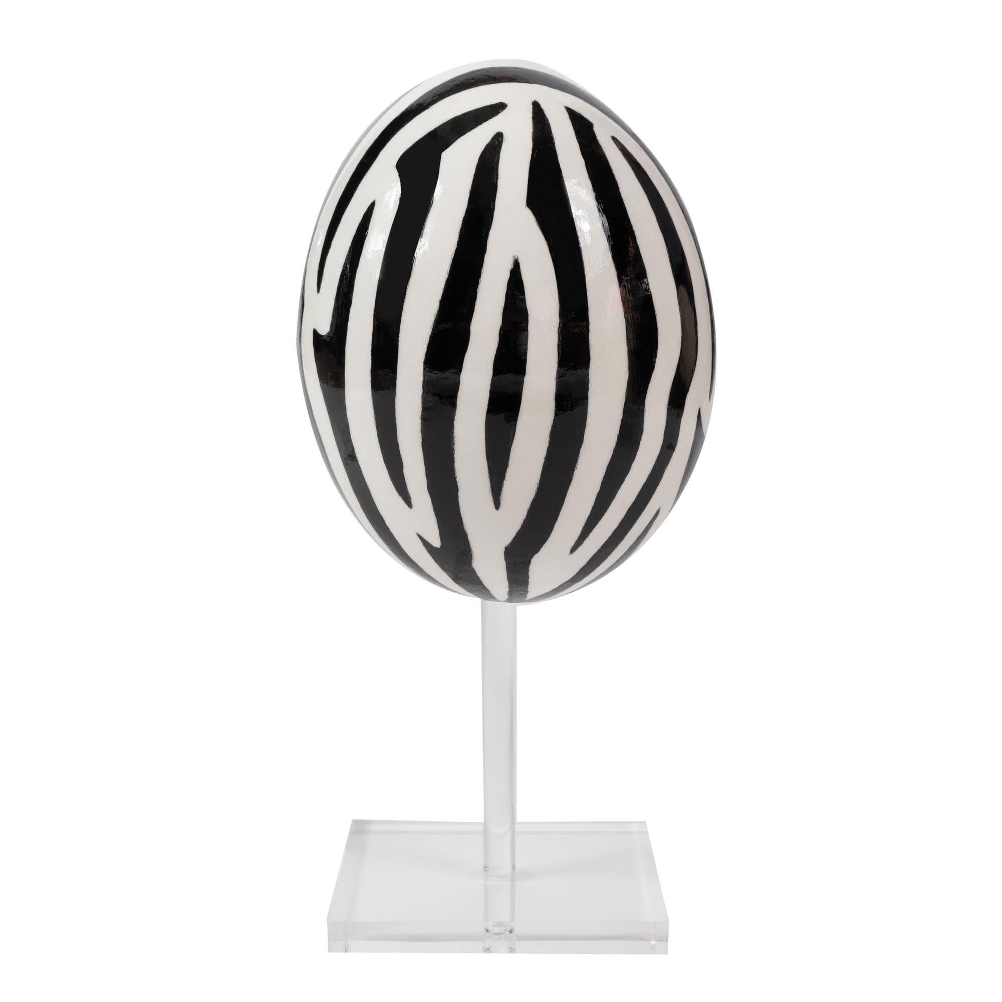 Painted Ostrich Egg - Black & White Zebra Stripe