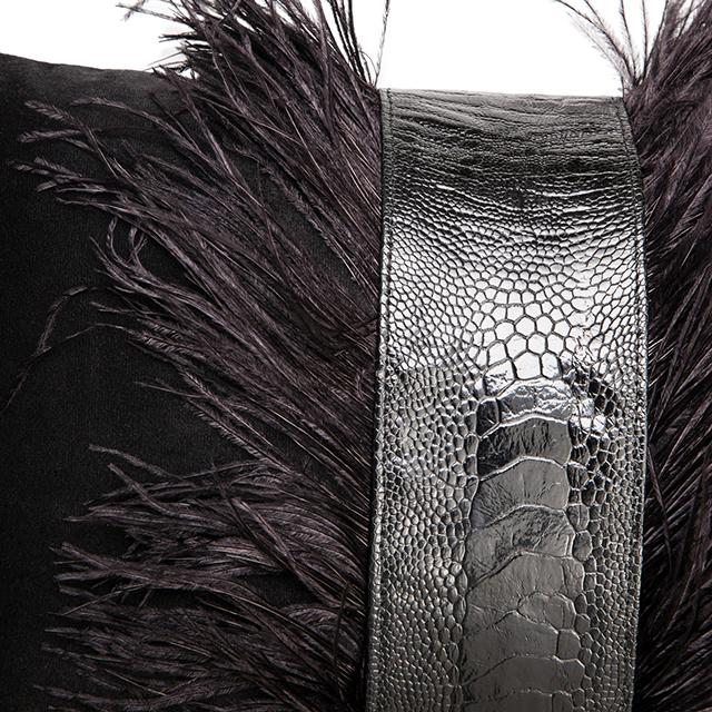Ostrich Trim Pillow - Black / Velvet