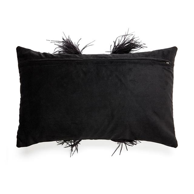 Ostrich Trim Pillow - Black / Velvet