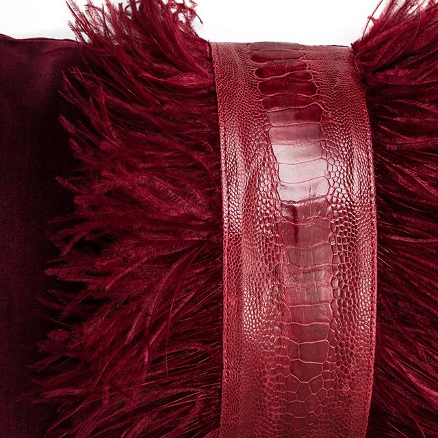 Ostrich Trim Pillow - Cabernet / Velvet