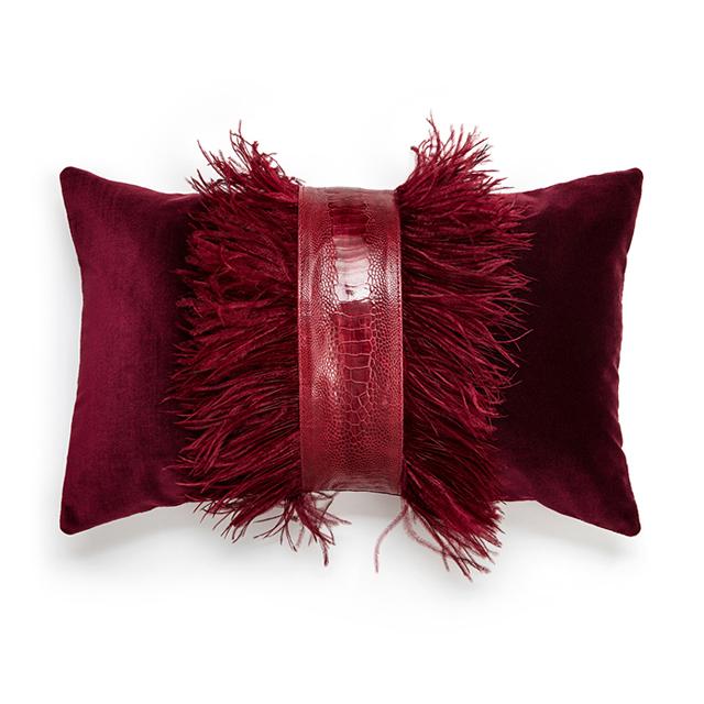 Ostrich Trim Pillow - Cabernet / Velvet