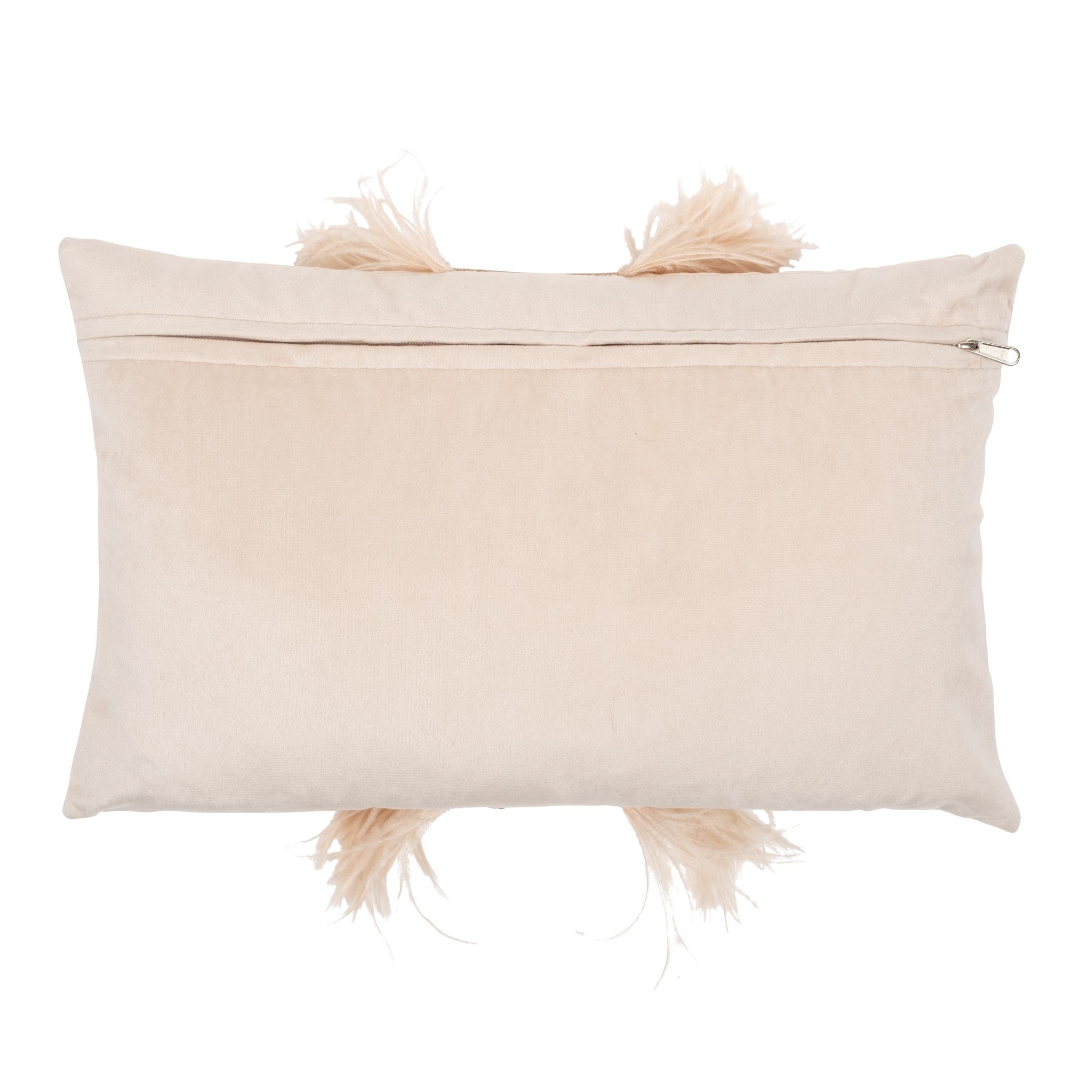 Ostrich Trim Pillow - Wheat / Velvet