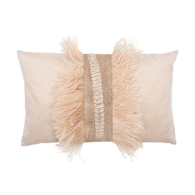 Ostrich Trim Pillow - Wheat / Velvet