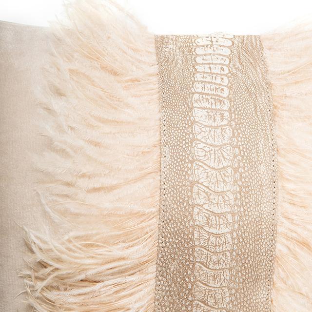 Ostrich Trim Pillow - Wheat / Velvet