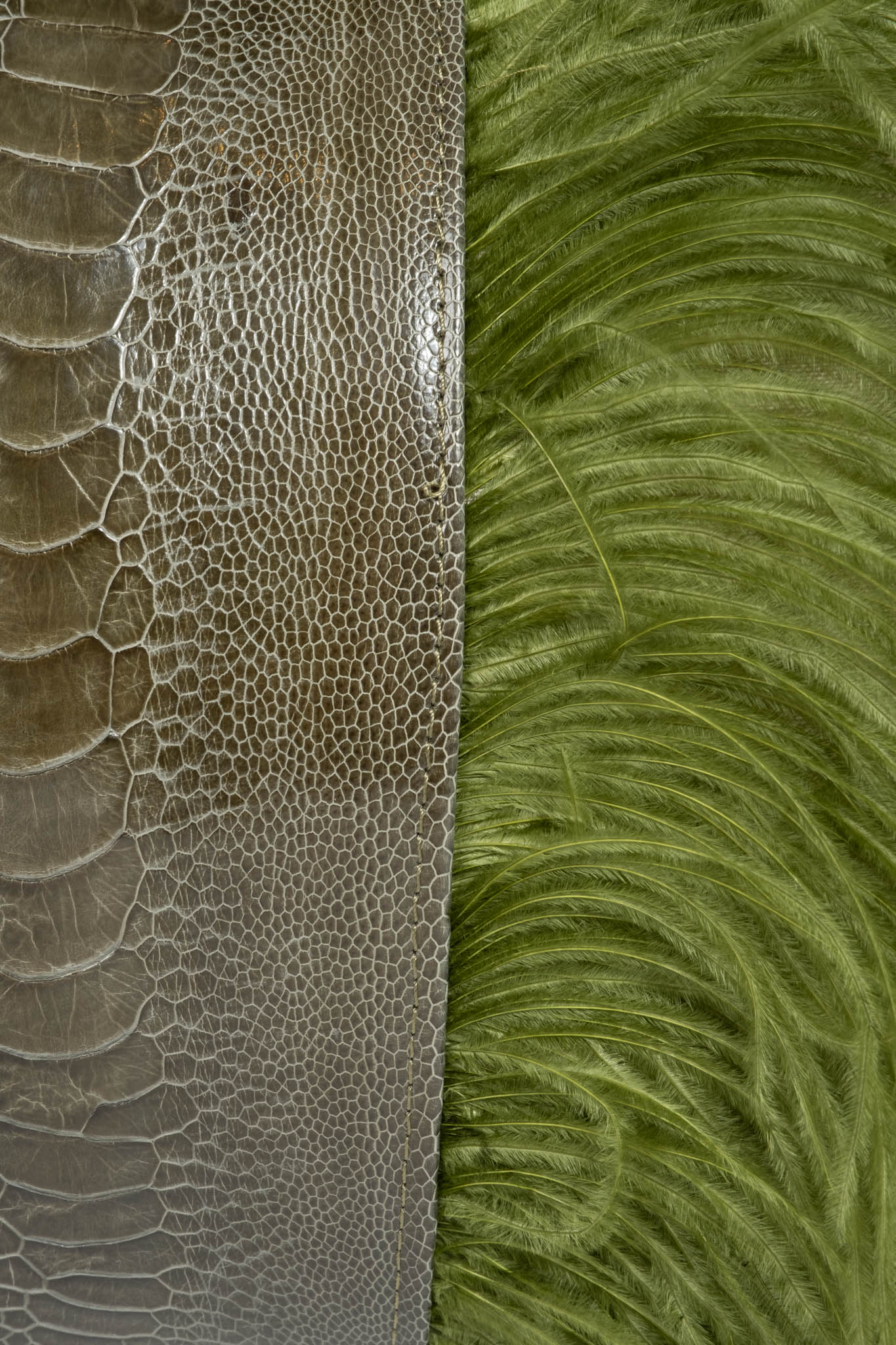 Ostrich Trim Pillow - Olive / Linen