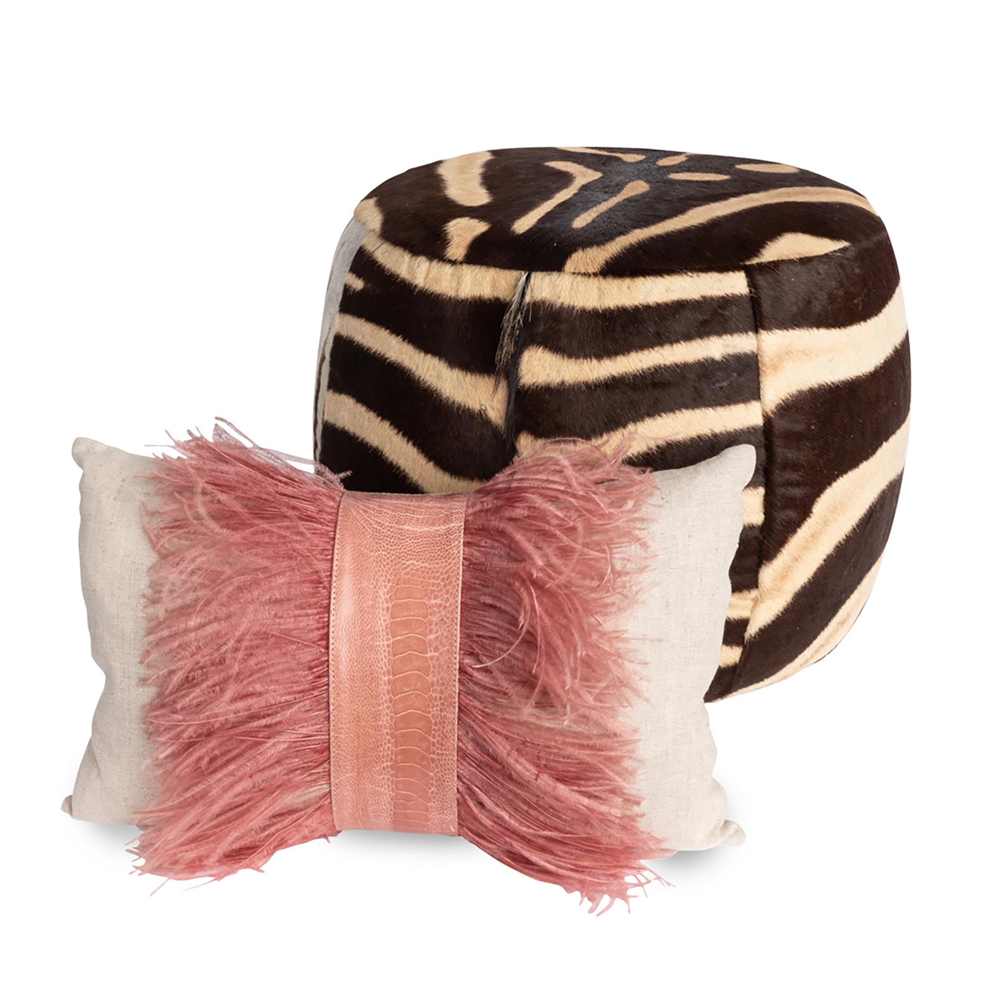 Ostrich Trim Pillow - Blush / Linen